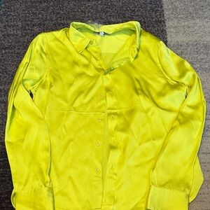 Jason Wu Neon Yellow Button Down Blouse Viscose Size Small